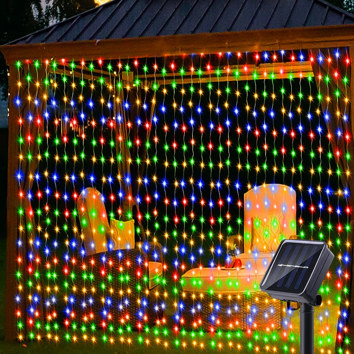 300 LED Solar Curtain Lights – Outdoor Waterproof Fairy Lights(8 modes)