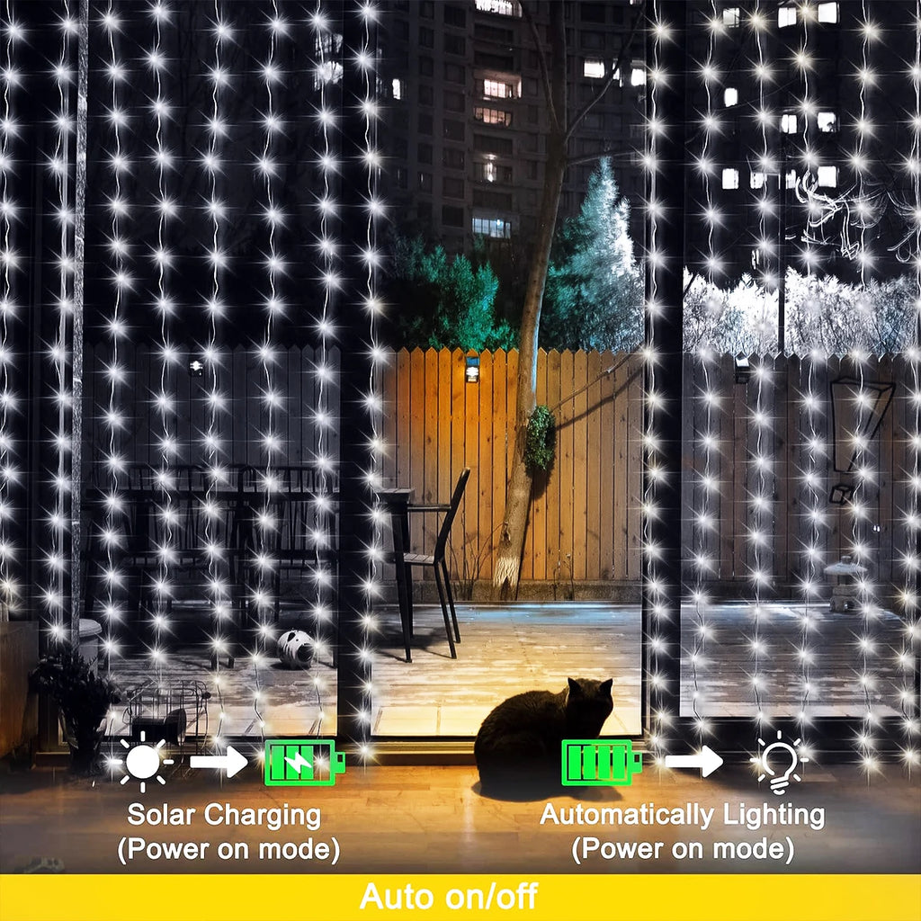 300 LED Solar Curtain Lights – Outdoor Waterproof Fairy Lights(8 modes)
