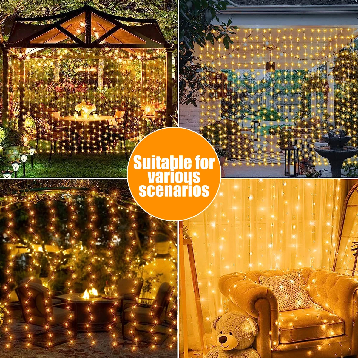 300 LED Solar Curtain Lights – Outdoor Waterproof Fairy Lights(8 modes)