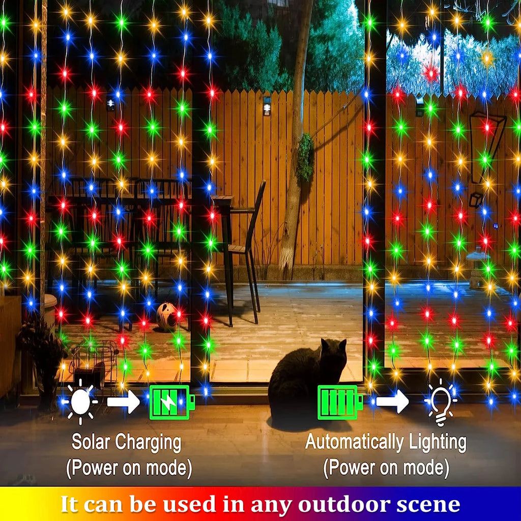 300 LED Solar Curtain Lights – Outdoor Waterproof Fairy Lights(8 modes)