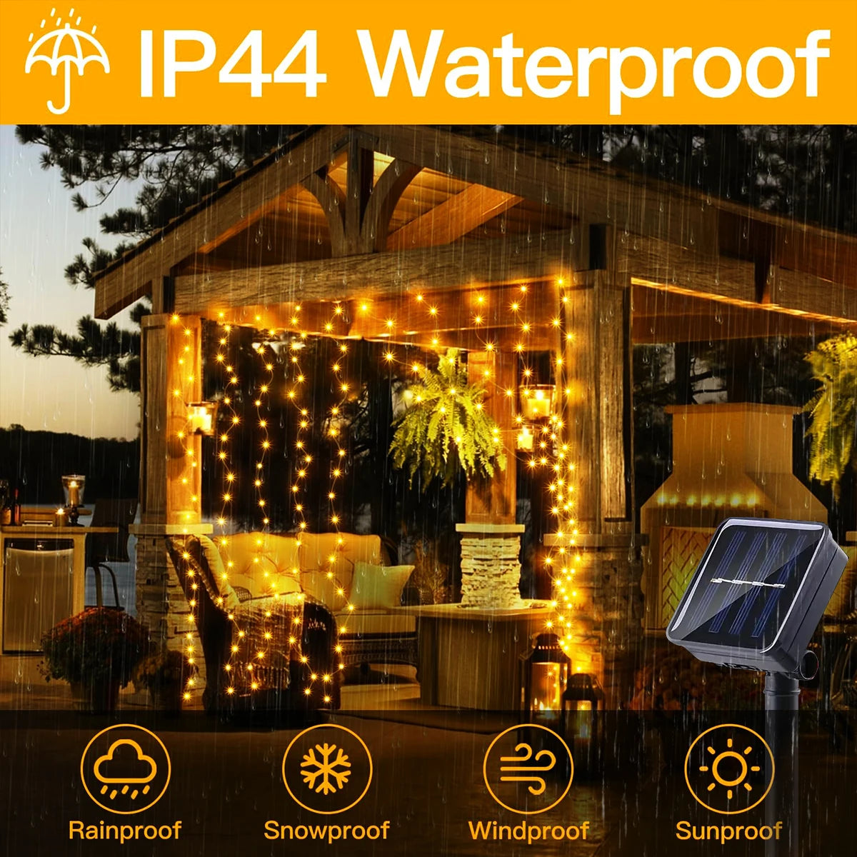 300 LED Solar Curtain Lights – Outdoor Waterproof Fairy Lights(8 modes)