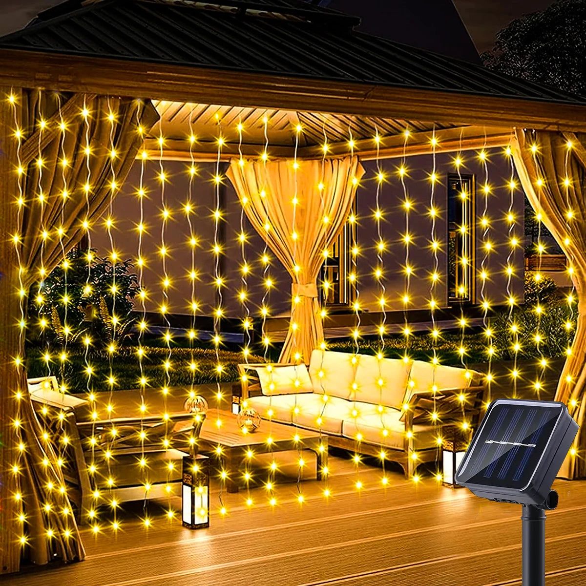 300 LED Solar Curtain Lights – Outdoor Waterproof Fairy Lights(8 modes)