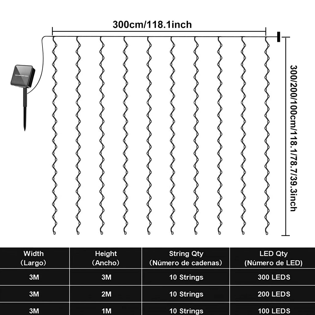 300 LED Solar Curtain Lights – Outdoor Waterproof Fairy Lights(8 modes)