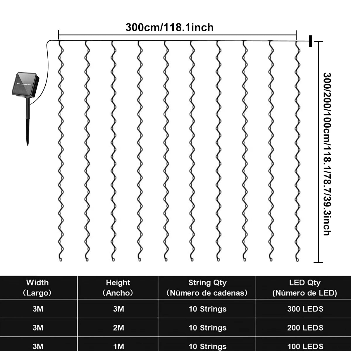 300 LED Solar Curtain Lights – Outdoor Waterproof Fairy Lights(8 modes)