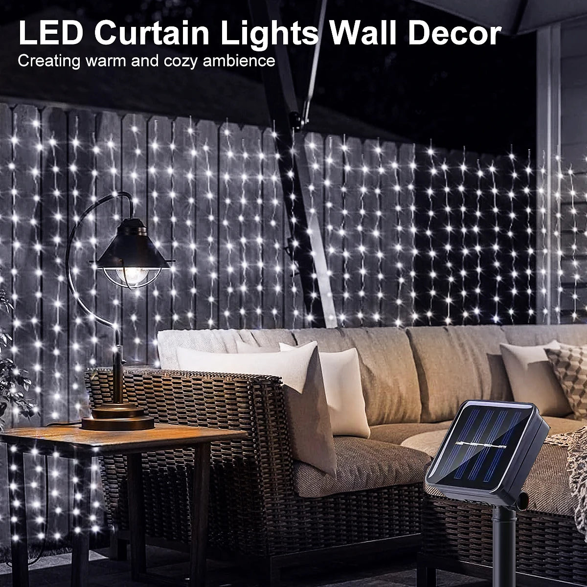 300 LED Solar Curtain Lights – Outdoor Waterproof Fairy Lights(8 modes)