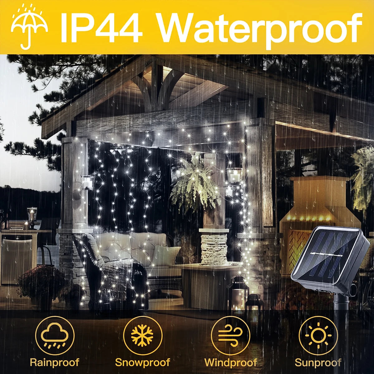 300 LED Solar Curtain Lights – Outdoor Waterproof Fairy Lights(8 modes)