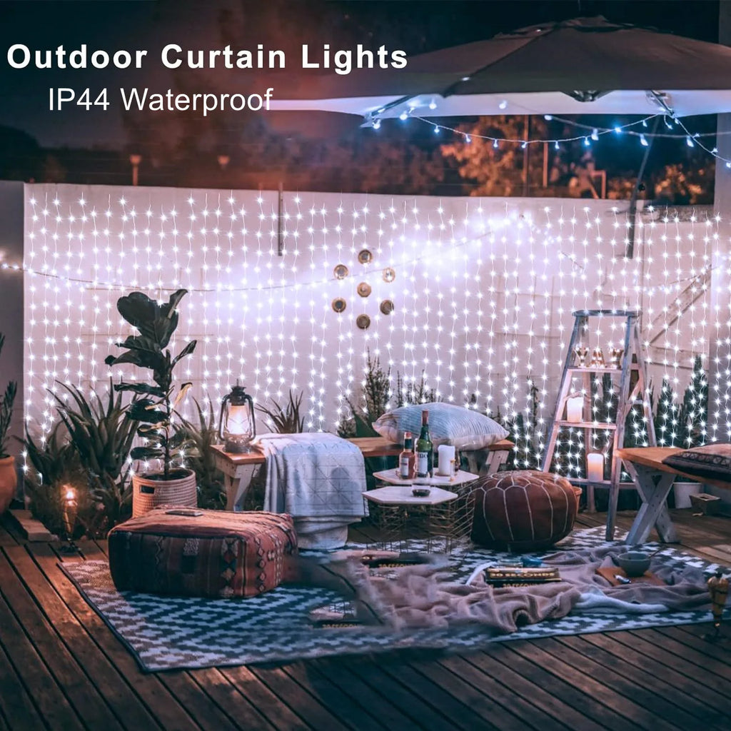 300 LED Solar Curtain Lights – Outdoor Waterproof Fairy Lights(8 modes)